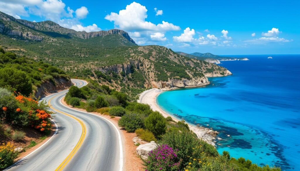 Scenic drive to hidden beaches in Greece